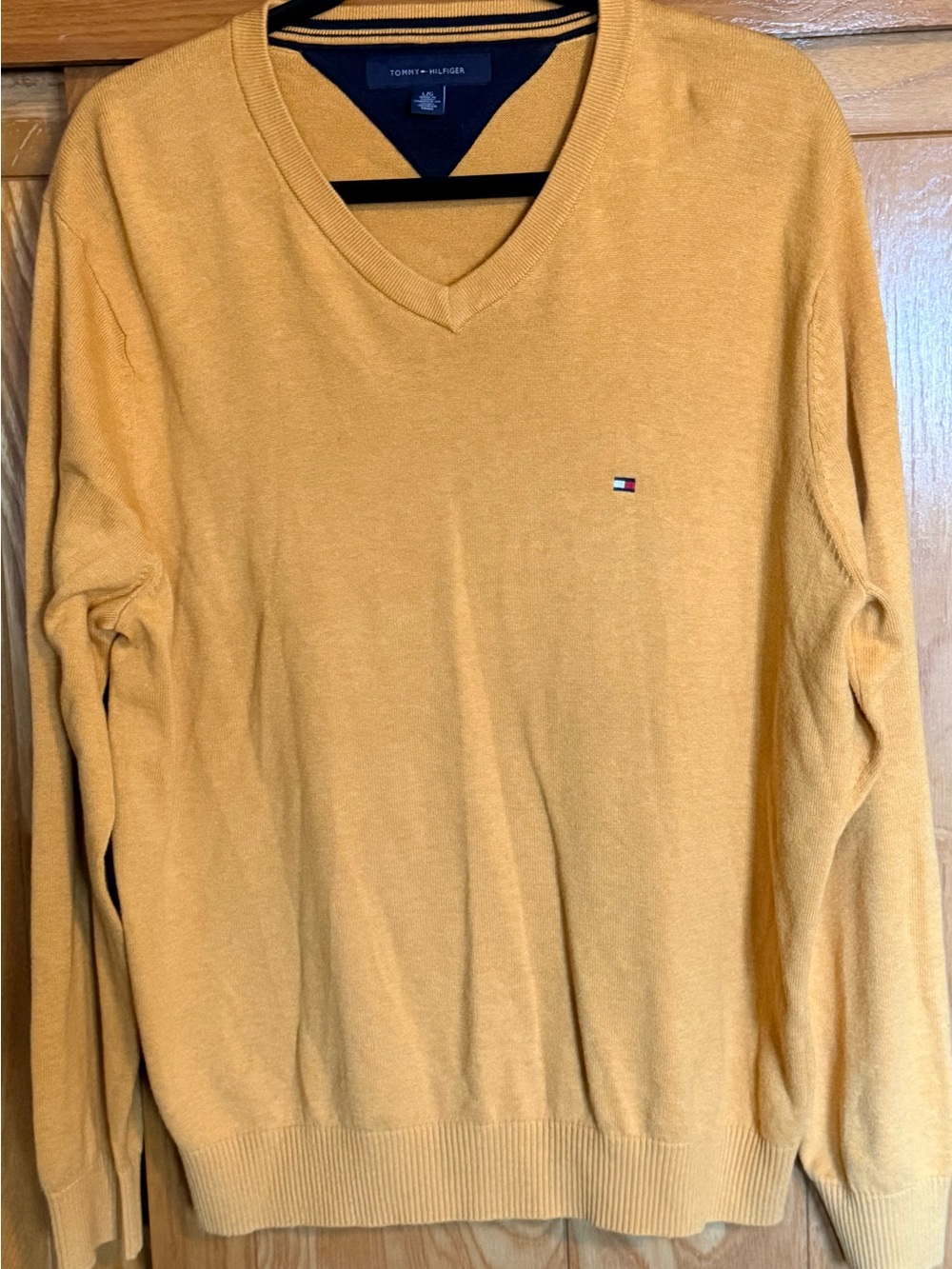 Tommy Hilfiger Men's V-Neck Sweater in Mustard Yellow